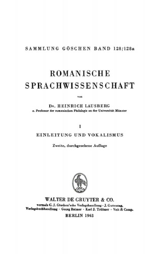 Romanische Sprachwissenschaft: Band 1 Einleitung und Vokalismus