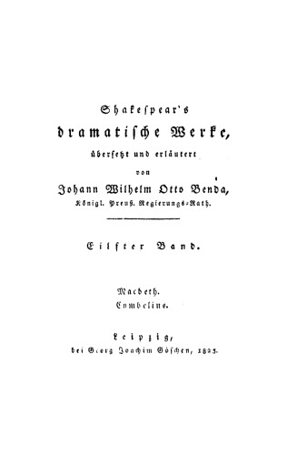 Shakespear’s dramatische Werke: Band 11 Macbeth. Cymbeline