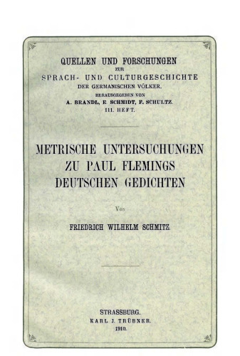 Metrische Untersuchungen zu Paul Flemings deutschen Gedichten