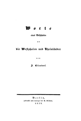 Worte eines Westphalen an die Westphalen und Rheinländer