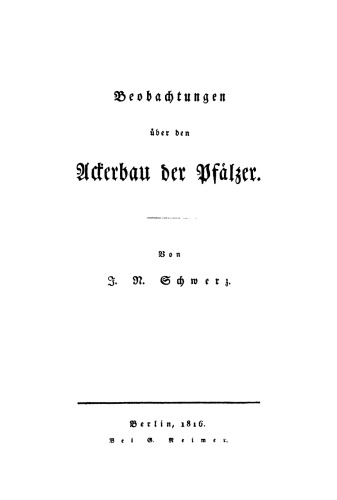 Beobachtungen über den Ackerbau der Pfälzer