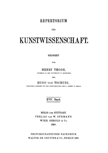 Repertorium für Kunstwissenschaft: Band 17