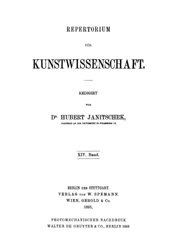 Repertorium für Kunstwissenschaft: Band 14