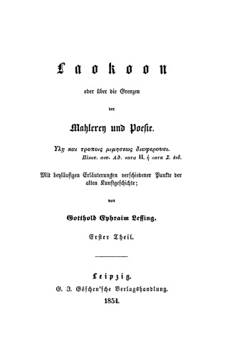 Laokoon oder über die Grenzen der Mahlerey und Poesie: Teil 1