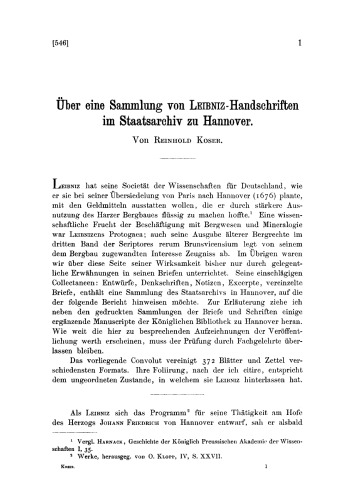 Über eine Sammlung von Leibniz-Handschriften im Staatsarchiv zu Hannover