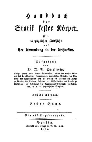 Handbuch der Statik fester Körper: Band 1