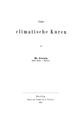 Ueber climatische Kuren