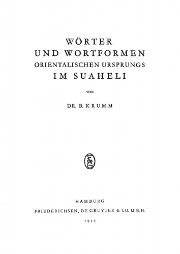 Wörter und Wortformen Orientalischen Ursprungs im Suaheli