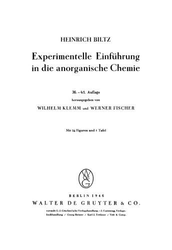 Experimentelle Einführung in die anorganische Chemie