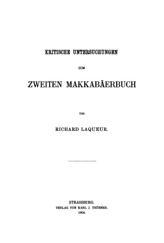 Kritische Untersuchungen zum zweiten Makkabäerbuch