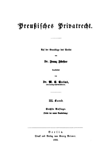 Preussisches Privatrecht: Band 3 Das Sachenrecht
