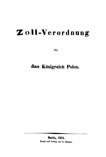 Zoll-Verordnung für das Königreich Polen