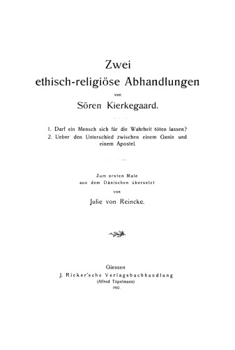 Zwei ethisch-religiöse Abhandlungen