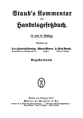 Staub’s Kommentar zum Handelsgesetzbuch: Registerband