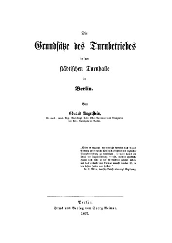 Die Grundsätze des Turnbetriebes in der städtischen Turnhalle in Berlin