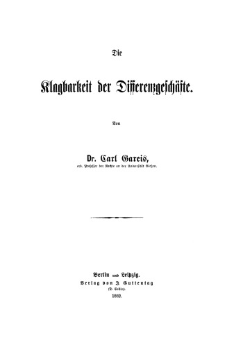 Die Klagbarkeit der Differenzgeschäfte