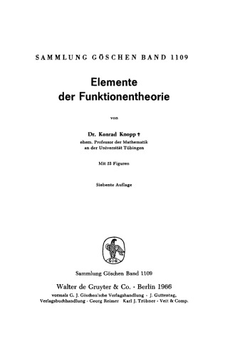 Elemente der Funktionentheorie