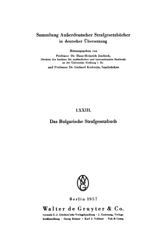 Das bulgarische Strafgesetzbuch: vom 2. Februar 1951