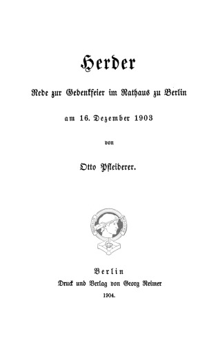 Herder: Rede zur Gedenkfeier im Rathaus zu Berlin am 16. Dezember 1903