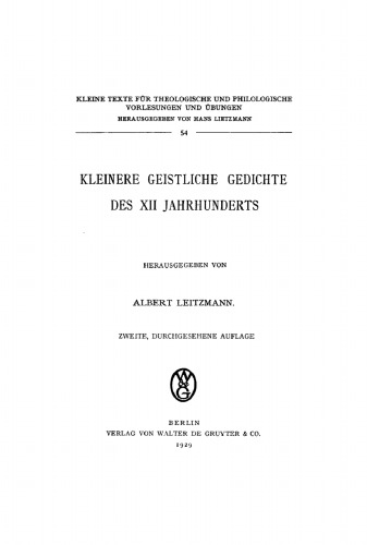 Kleinere geistliche Gedichte des XII. Jahrhunderts