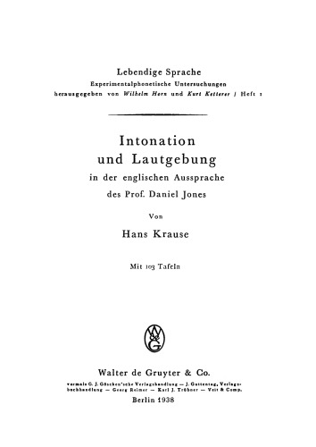 Intonation und Lautgebung in der englischen Aussprache des Prof. Daniel Jones