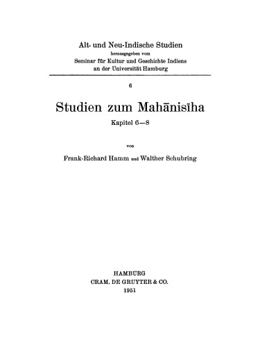 Studien zum Mahanisiha. Kapitel 6–8