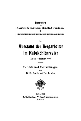 Der Ausstand der Bergarbeiter im Ruhrkohlenrevier: Januar–Februar 1905