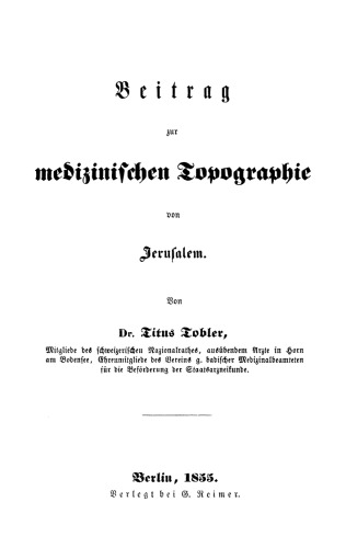 Beitrag zur medizinischen Topographie von Jerusalem