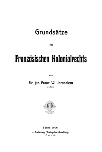 Grundsätze des französischen Kolonialrechts