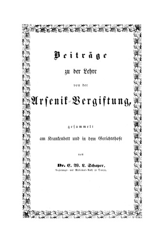 Beiträge zu der Lehre von der Arsenik-Vergiftung