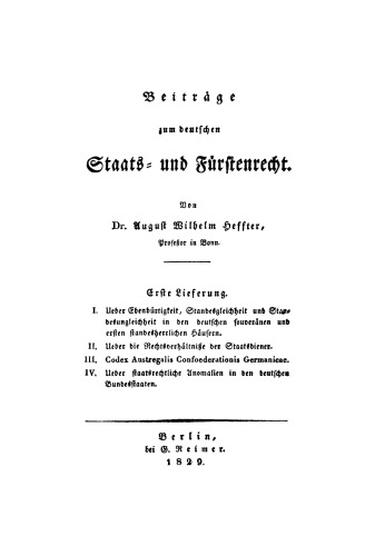 Beiträge zum deutschen Staats- und Fürstenrecht: Lfg. 1