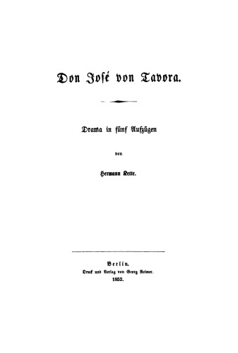 Don José von Tavora: Drama in funf Aufzugen