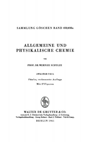 Allgemeine und physikalische Chemie: Teil 2