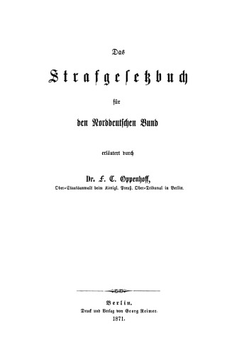 Das Strafgesetzbuch für den Norddeutschen Bund