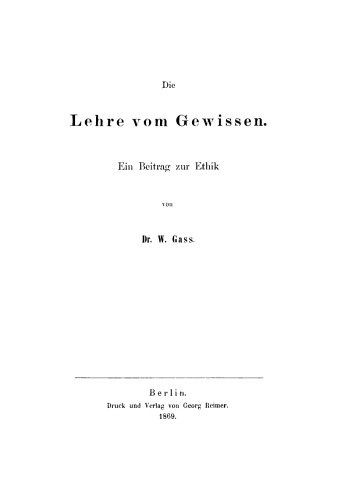 Die Lehre vom Gewissen: Ein Beitrag zur Ethik