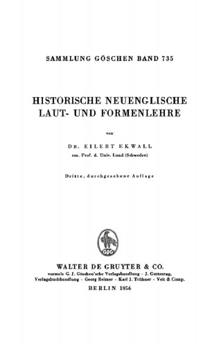 Historische neuenglische Laut- und Formenlehre