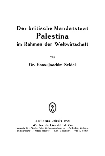 Der britische Mandatstaat Palästina im Rahmen der Weltwirtschaft