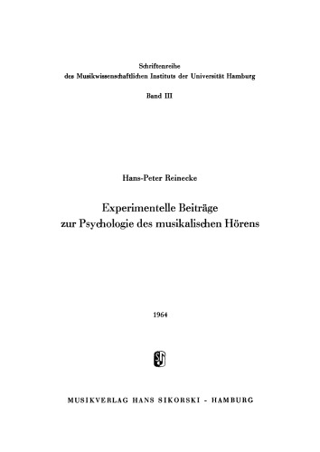 Experimentelle Beiträge zur Psychologie des musikalischen Hörens