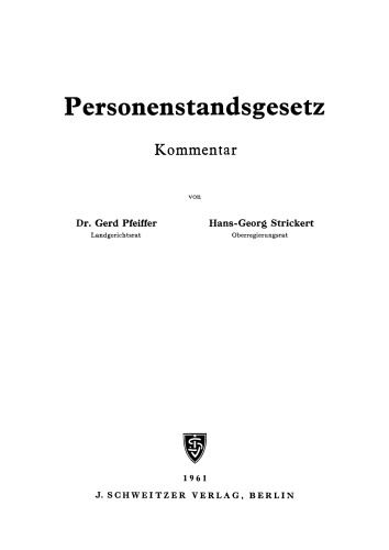 Personenstandsgesetz: Kommentar
