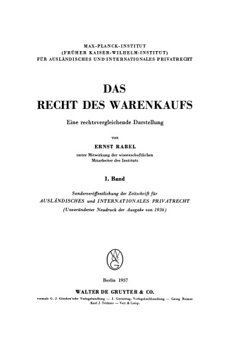 Das Recht des Warenkaufs: Band 1