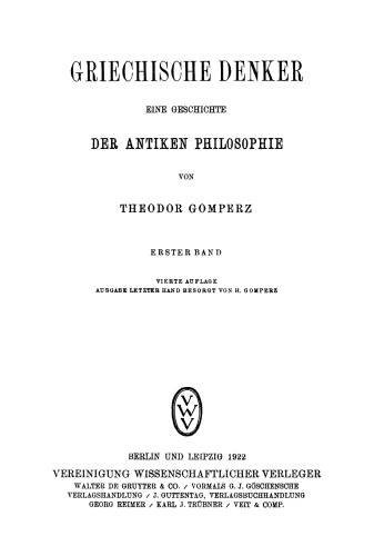 Griechische Denker: Band 1