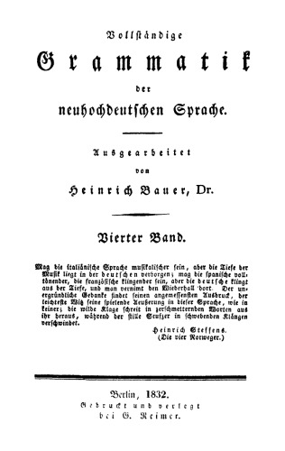 Vollständige Grammatik der neuhochdeutschen Sprache: Band 4