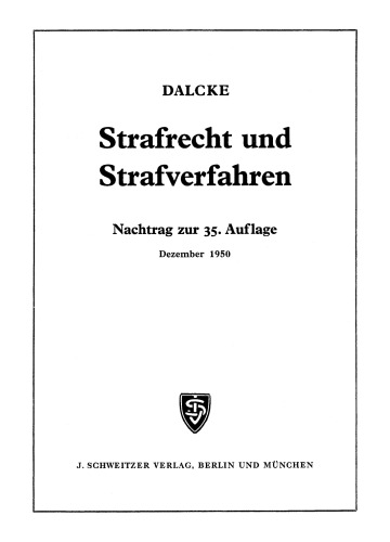 Strafrecht und Strafverfahren: Nachtrag zur 35. Auflage