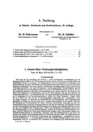 Strafrecht und Strafverfahren: 4. Nachtrag zur 35. Auflage / November 1952