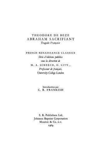Abraham Sacrifiant: Tragedie Françoise