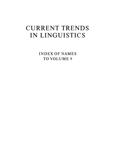 Linguistics in Western Europe: Index Index of names to volume 9