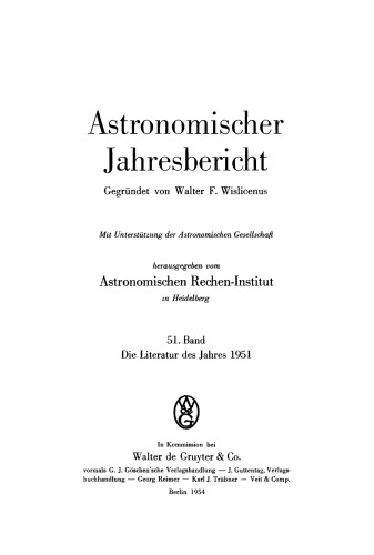 Astronomischer Jahresbericht: Band 51 Die Literatur des Jahres 1951