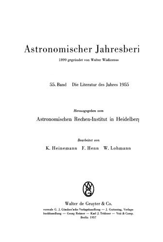 Astronomischer Jahresbericht: Band 55 Die Literatur des Jahres 1955