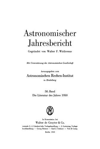 Astronomischer Jahresbericht: Band 50 Die Literatur des Jahres 1950