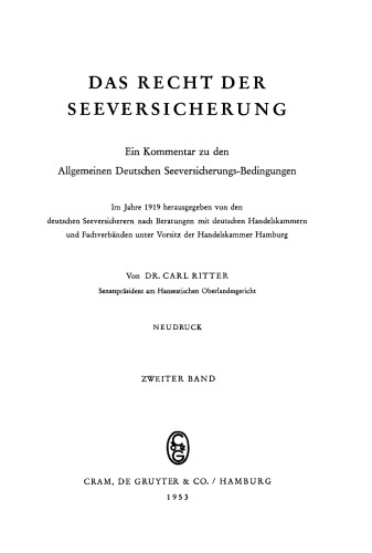 Das Recht der Seeversicherung: Band 2